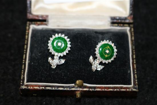 Pair jade & diamond earrings